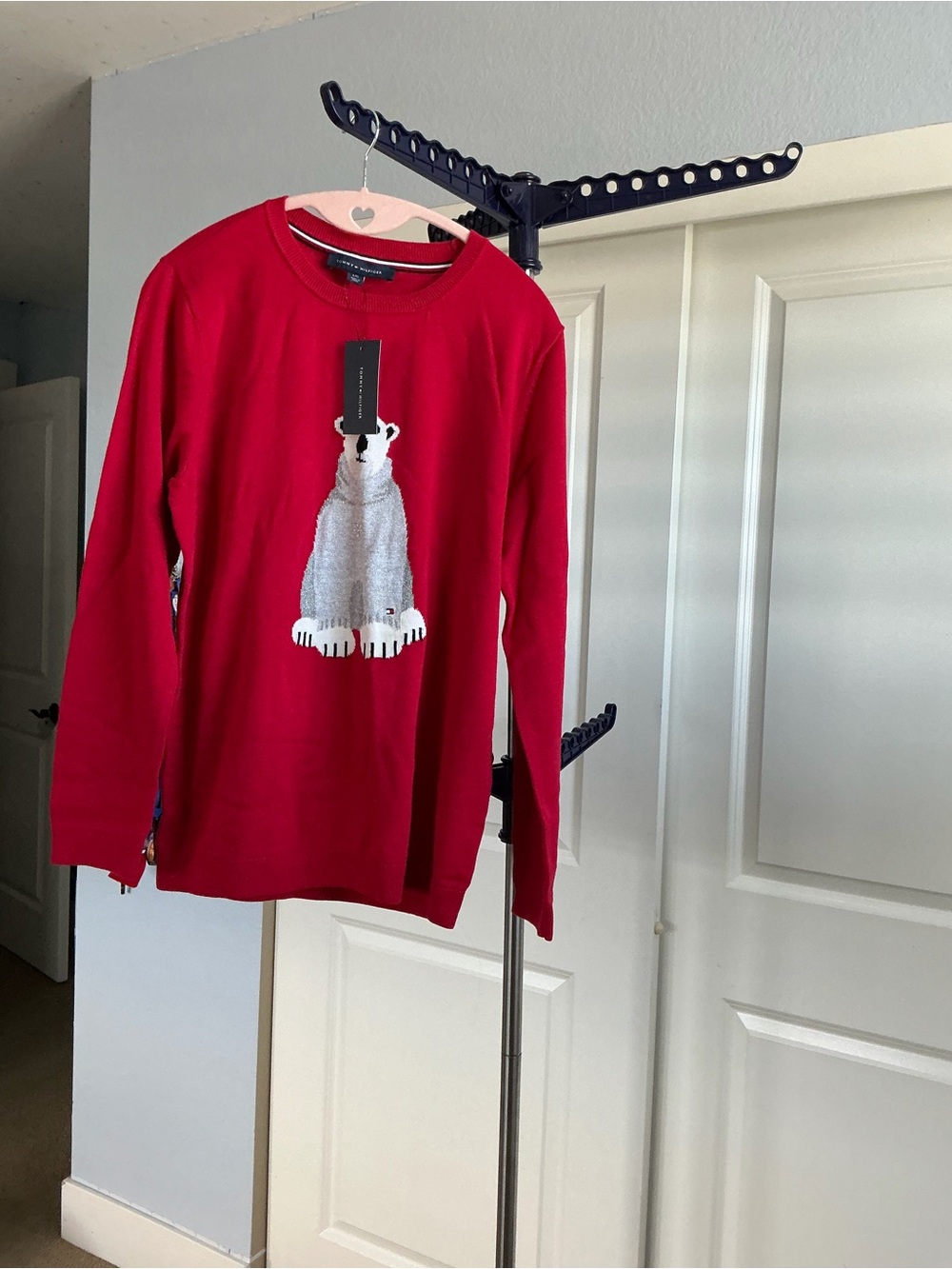 Tommy Hilfiger Red Long Sleeve Sweater with Polar Bear Patch